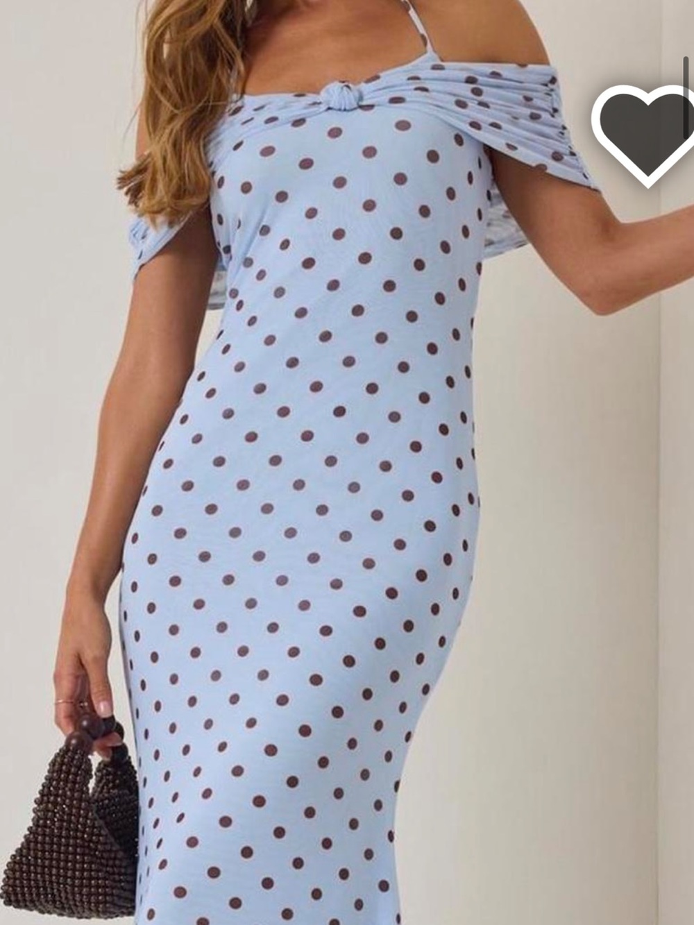 Altar'd State Light Blue Maxi Dress with Brown Polka Dots